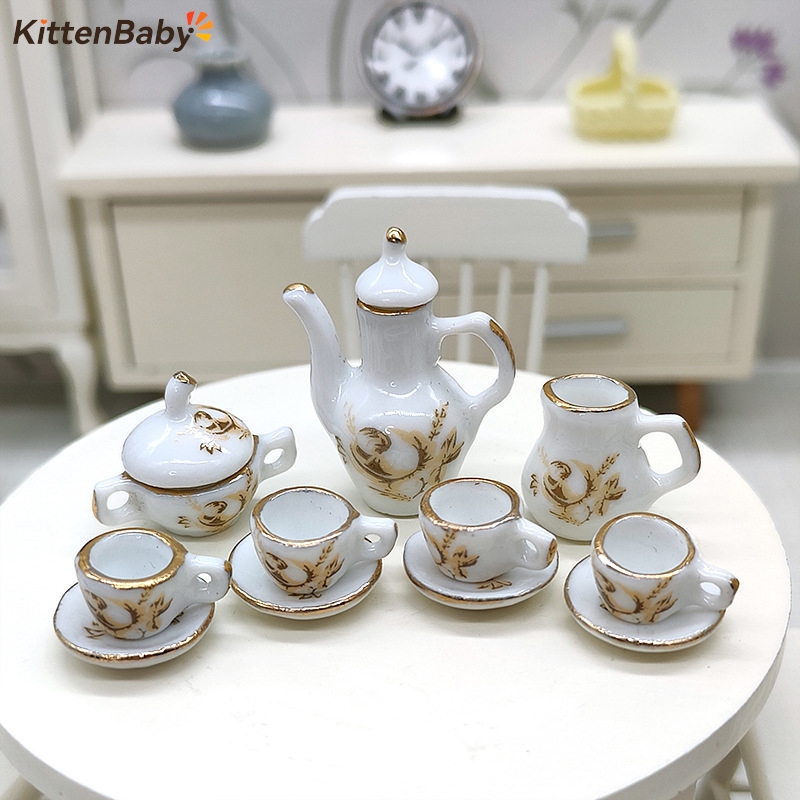 Model Kit Fantasy - طقم شاي سيراميك مصغر للدمى ،