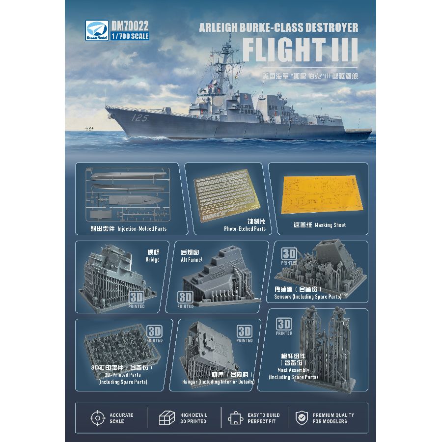 Model Kit Destroyer - DM70022 DREAM 1/700 طقم نموذج مدمرة